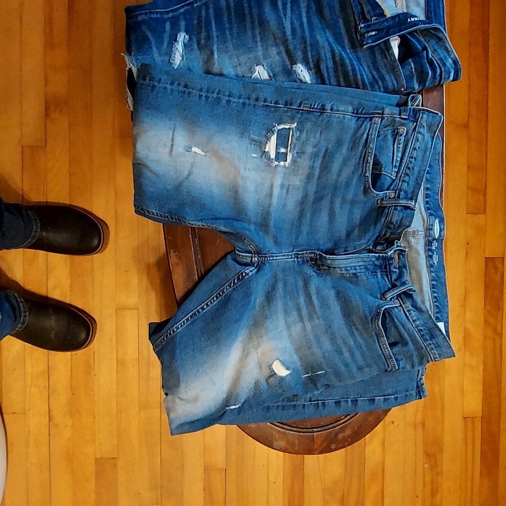 2 pairs of ripped inside patch jeans